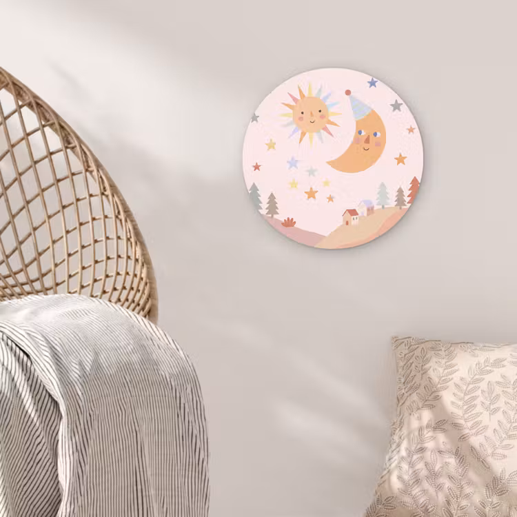 Glasbild Rund - Sonne – Mond – Sterne – Kinderzimmer – Pastell — 5
