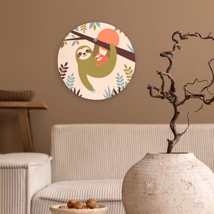 Glasbild Rund - Tiere – Mutter – Baby – Natur – Grün — 2