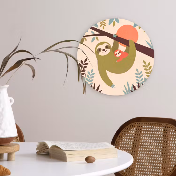 Glasbild Rund - Tiere – Mutter – Baby – Natur – Grün — 4