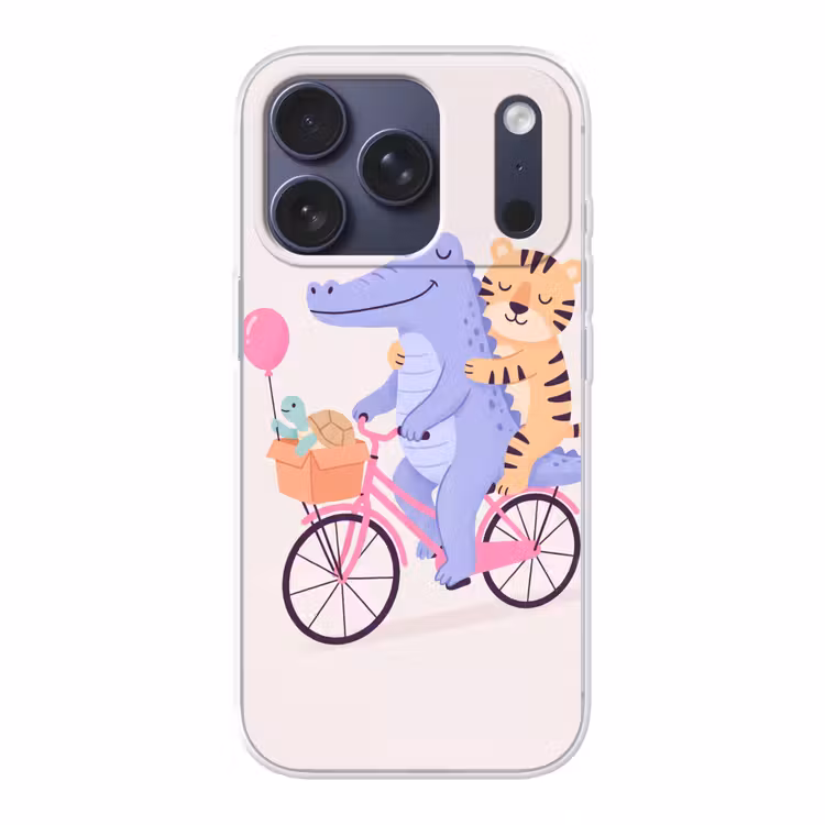 Handyhülle - Tiere – Fahrrad – Freundschaft – Illustration – Rosa — 1