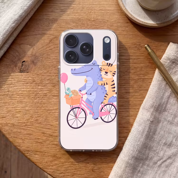 Handyhülle - Tiere – Fahrrad – Freundschaft – Illustration – Rosa — 2
