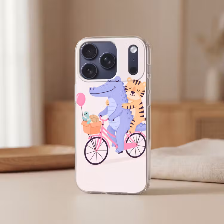 Handyhülle - Tiere – Fahrrad – Freundschaft – Illustration – Rosa — 3