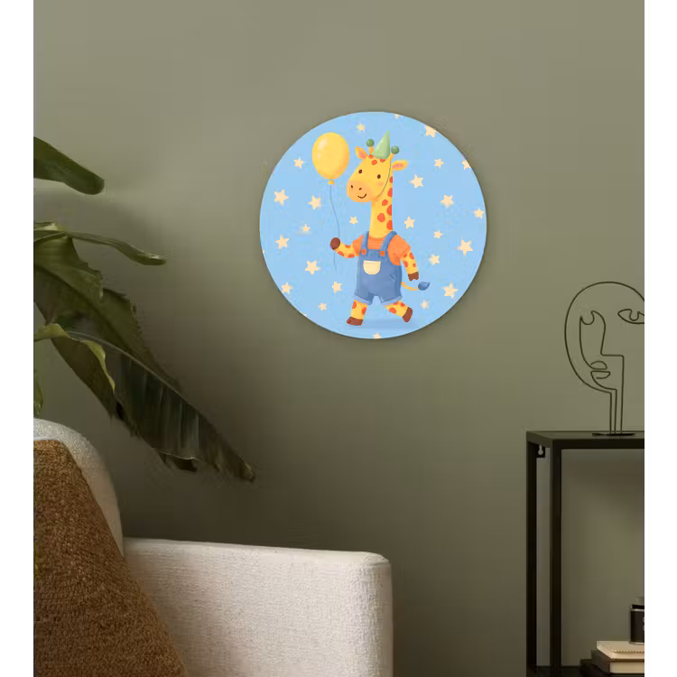 Glasbild Rund - Tiere – Giraffe – Luftballon – Party – Kinderzimmer — 3