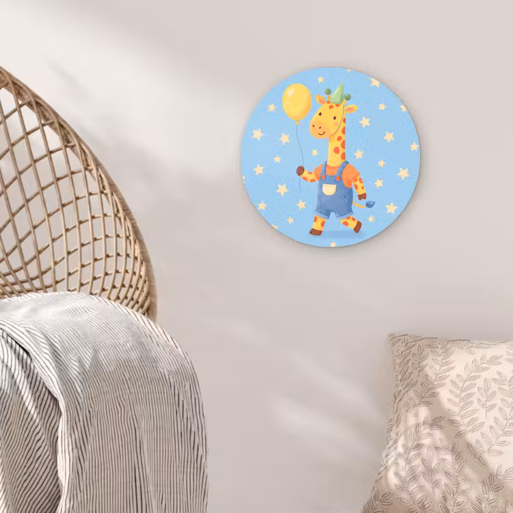 Glasbild Rund - Tiere – Giraffe – Luftballon – Party – Kinderzimmer — 5
