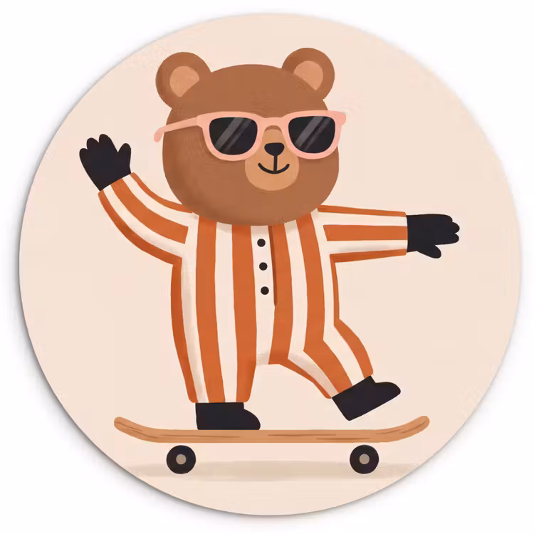 Glasbild Rund - Tiere – Skateboard – Spiel – Zeichentrick – Rosa — 1