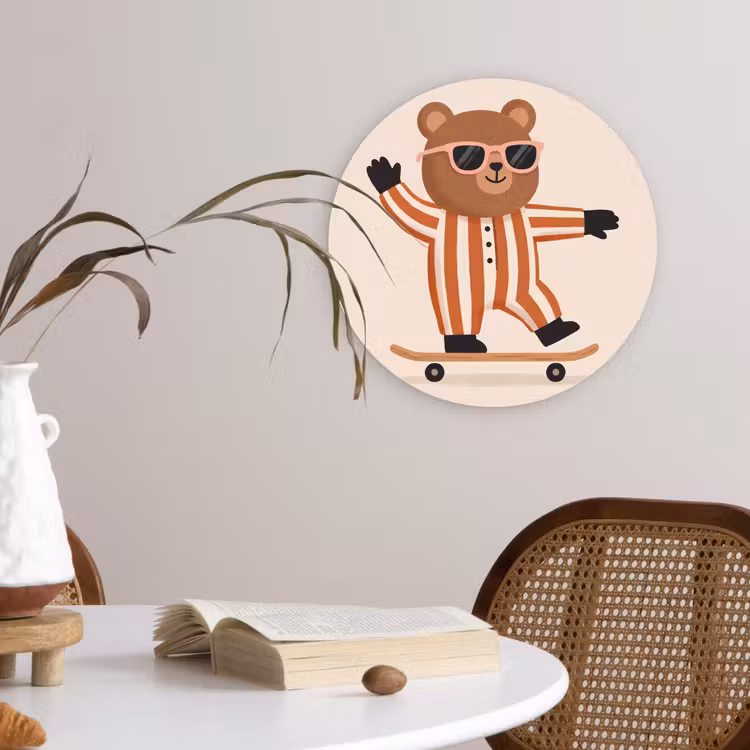 Glasbild Rund - Tiere – Skateboard – Spiel – Zeichentrick – Rosa — 4