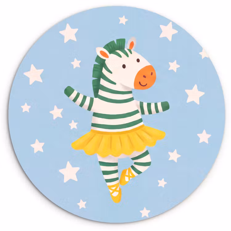 Glasbild Rund - Tiere – Tanz – Illustration – Kinderzimmer – Sterne — 1