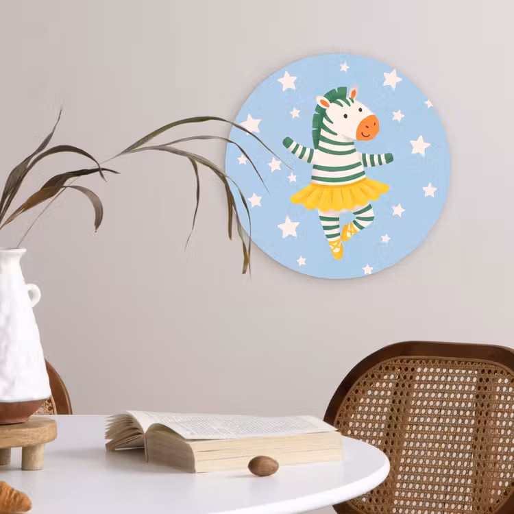 Glasbild Rund - Tiere – Tanz – Illustration – Kinderzimmer – Sterne — 4