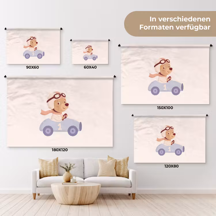 Wandteppich - Bär – Auto – Kinderzimmer – Cartoon – Verspielt — 8