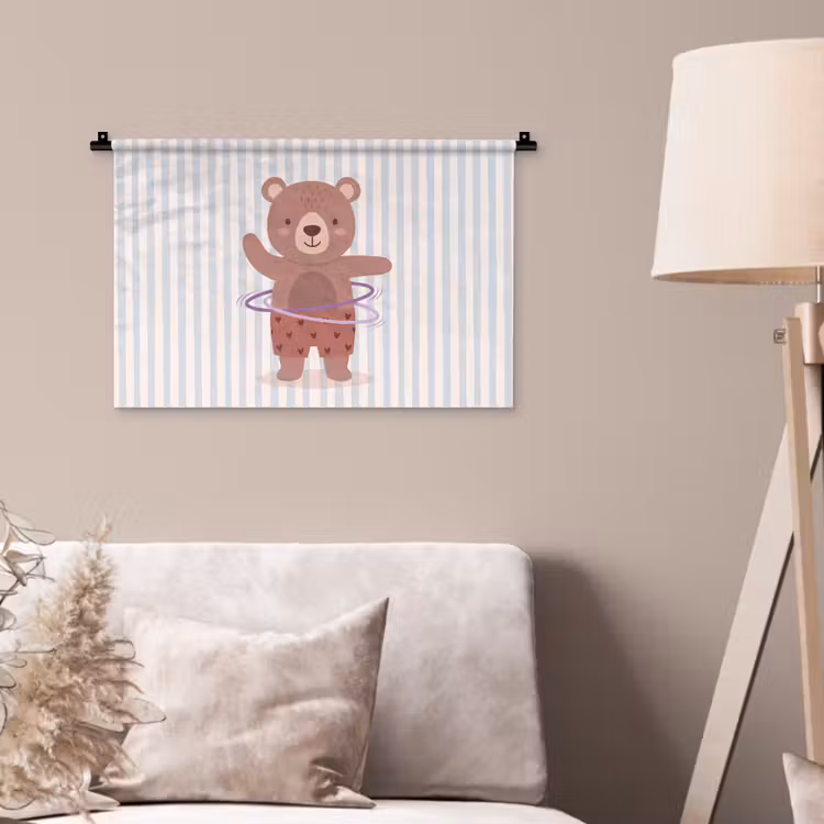 Wandteppich - Bär – Reifen – Kinderzimmer – Illustration – Braun — 2