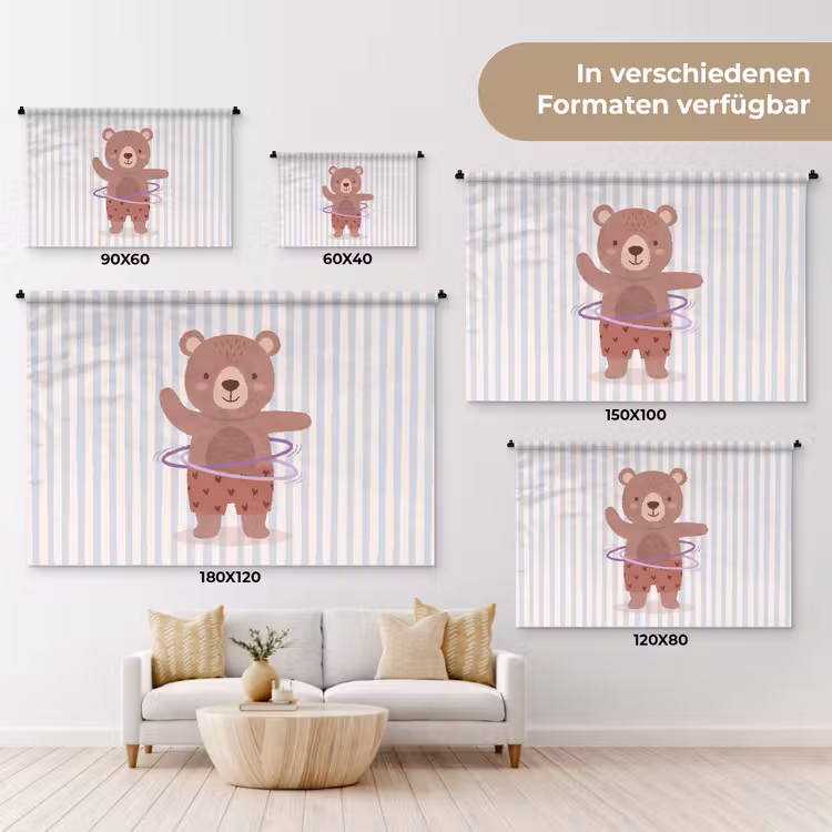 Wandteppich - Bär – Reifen – Kinderzimmer – Illustration – Braun — 8