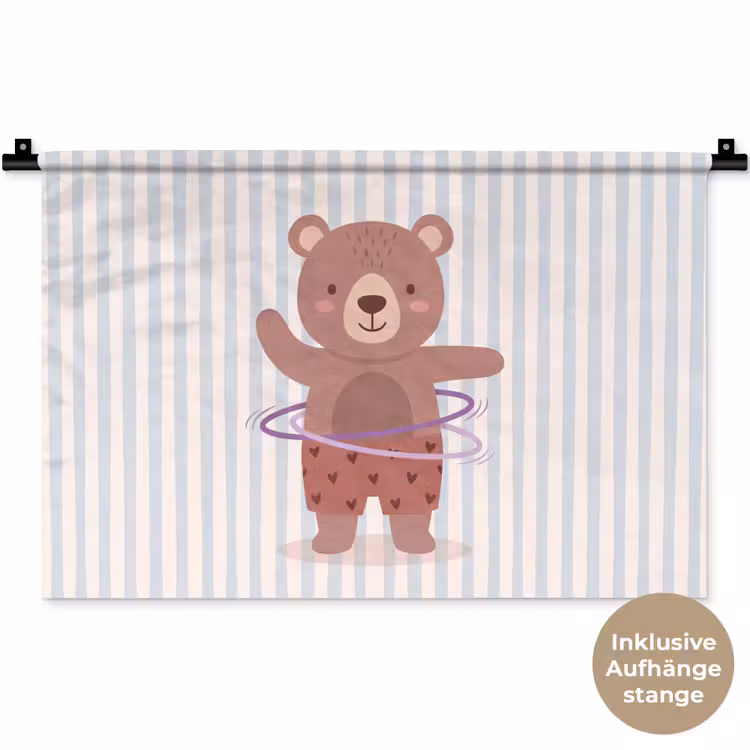 Wandteppich - Bär – Reifen – Kinderzimmer – Illustration – Braun — 9