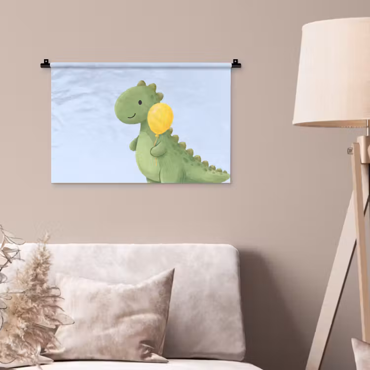 Wandteppich - Dinosaurier – Luftballon – Kinderzimmer – Illustration – Grün — 2