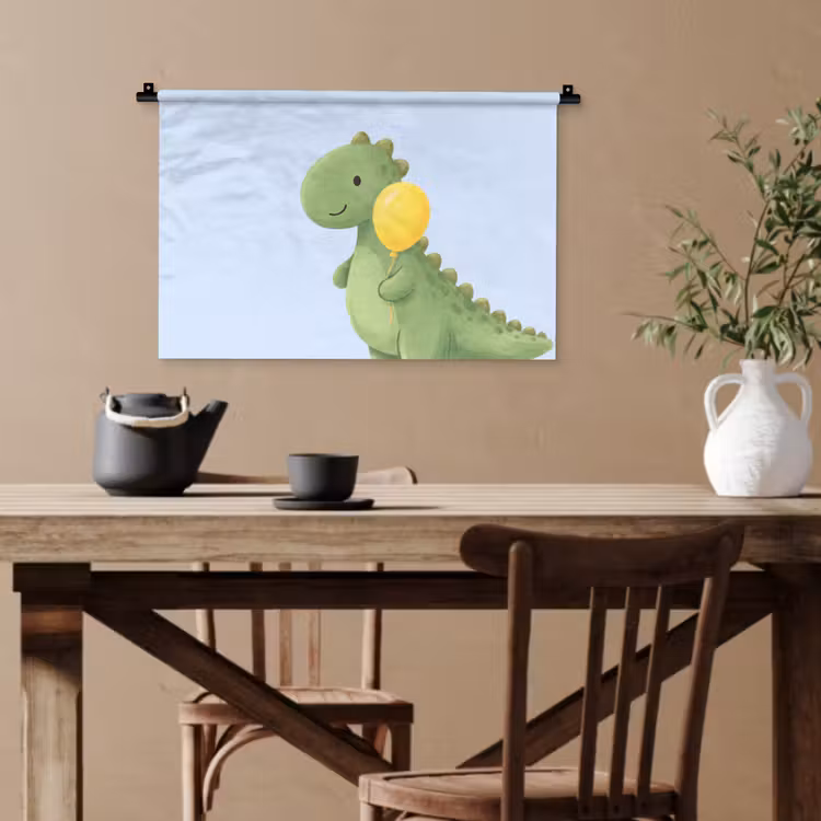 Wandteppich - Dinosaurier – Luftballon – Kinderzimmer – Illustration – Grün — 3