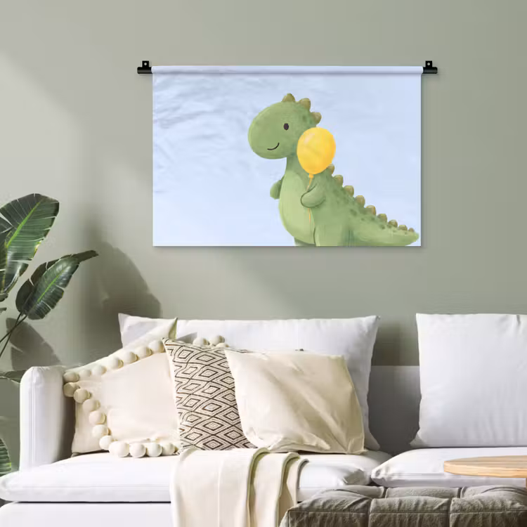 Wandteppich - Dinosaurier – Luftballon – Kinderzimmer – Illustration – Grün — 4