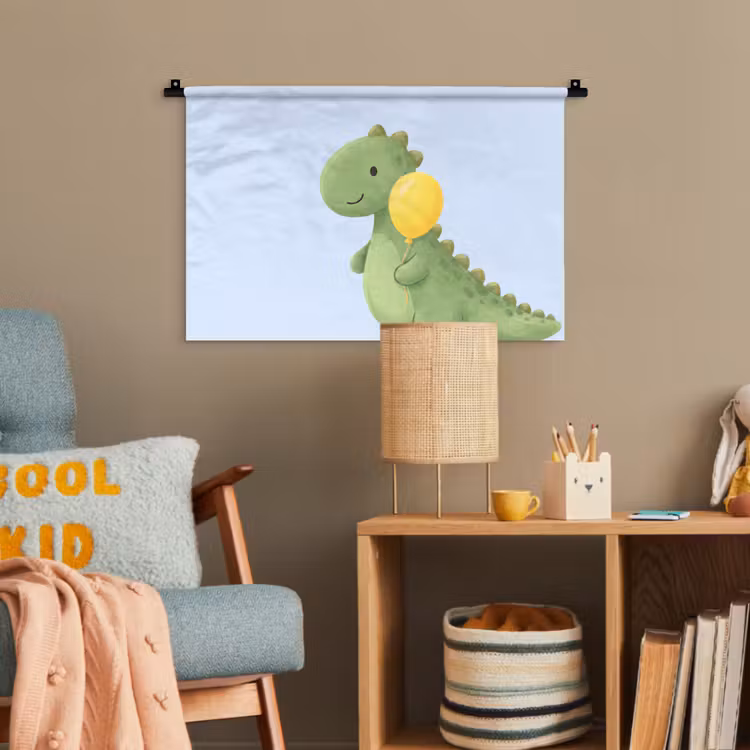 Wandteppich - Dinosaurier – Luftballon – Kinderzimmer – Illustration – Grün — 5