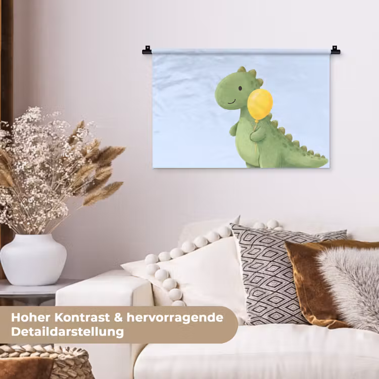 Wandteppich - Dinosaurier – Luftballon – Kinderzimmer – Illustration – Grün — 6