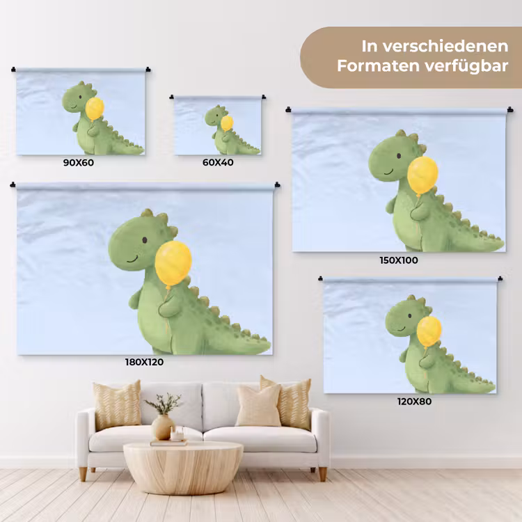 Wandteppich - Dinosaurier – Luftballon – Kinderzimmer – Illustration – Grün — 8