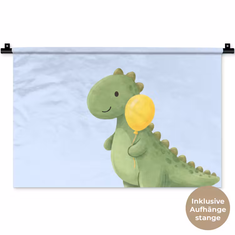 Wandteppich - Dinosaurier – Luftballon – Kinderzimmer – Illustration – Grün — 9