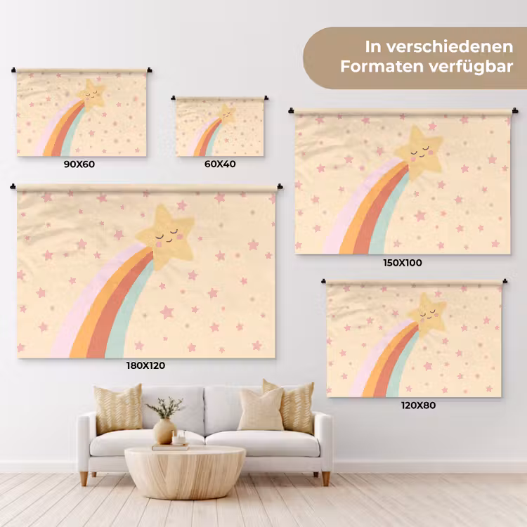 Wandteppich - Stern – Regenbogen – Nacht – Illustration – Pastell — 8