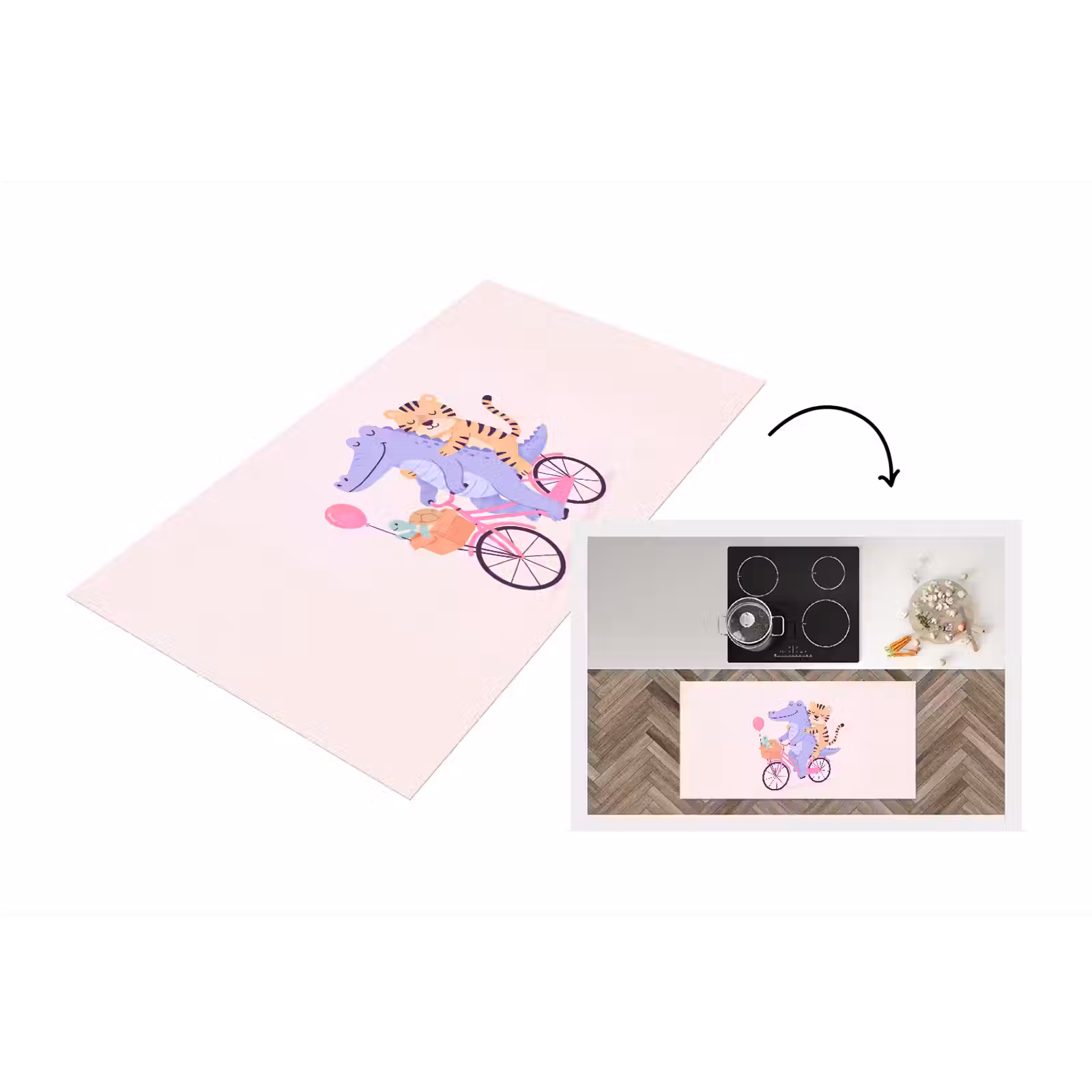 Küchenläufer - Tiere – Fahrrad – Freundschaft – Illustration – Rosa — 1