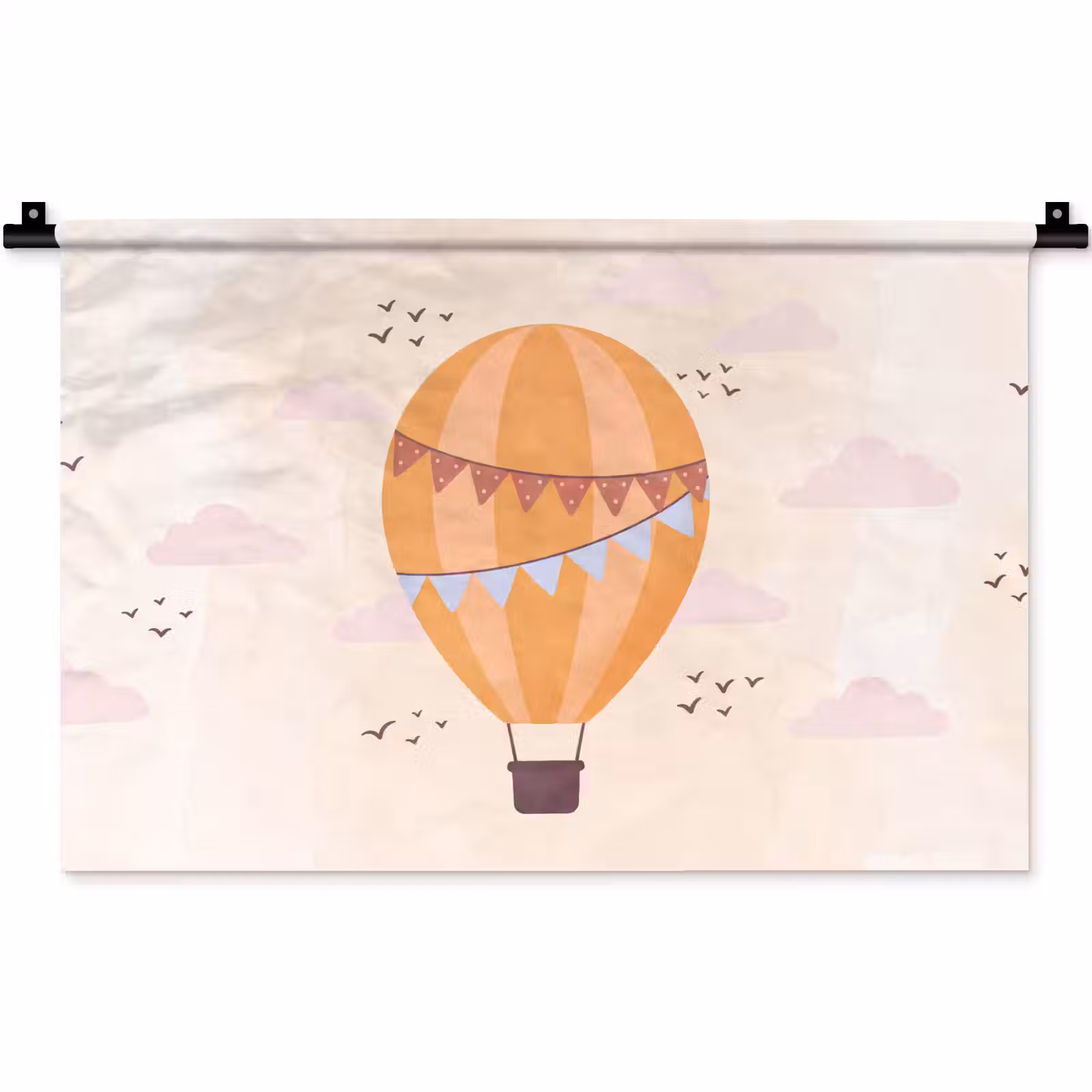 Wandteppich - Heißluftballon – Girlanden – Abenteuer – Illustration – Orange — 1
