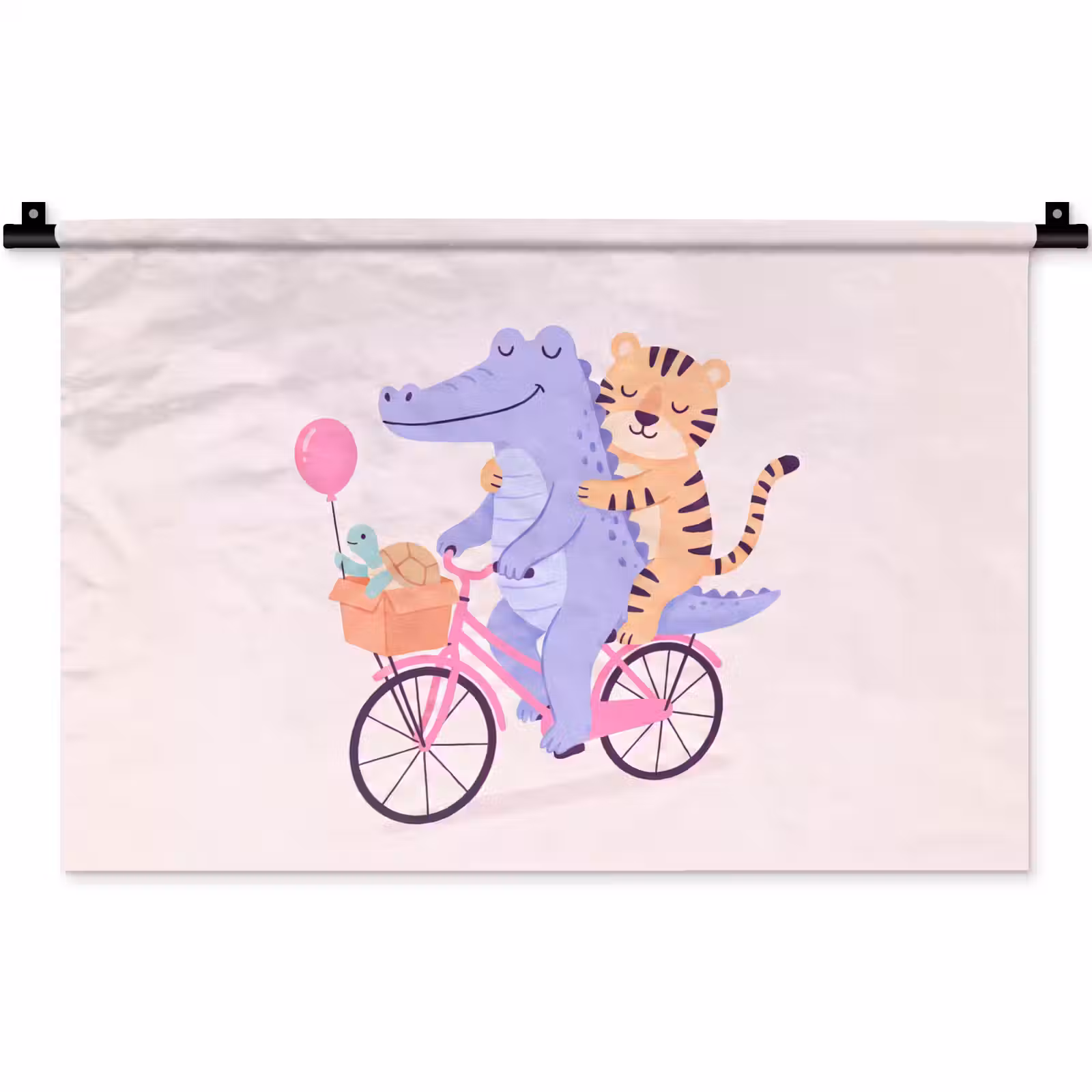 Wandteppich - Tiere – Fahrrad – Freundschaft – Illustration – Rosa — 1