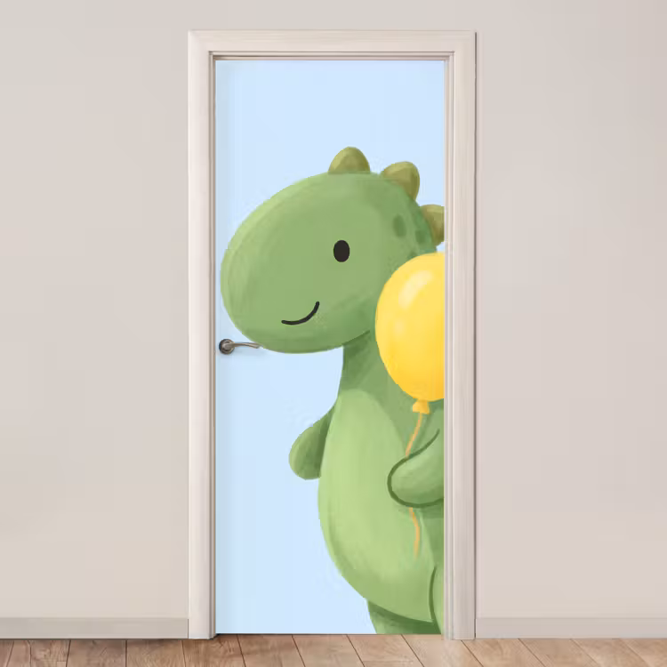 Türtapete - Dinosaurier – Luftballon – Kinderzimmer – Illustration – Grün — 1