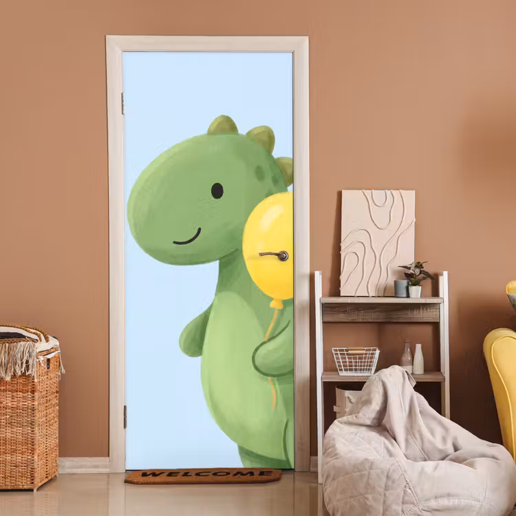 Türtapete - Dinosaurier – Luftballon – Kinderzimmer – Illustration – Grün — 2