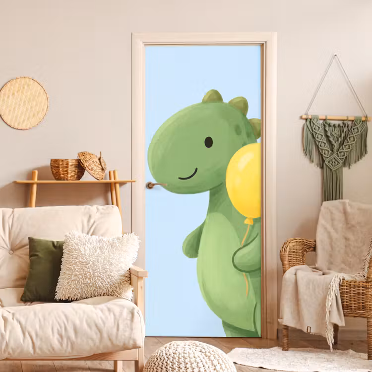 Türtapete - Dinosaurier – Luftballon – Kinderzimmer – Illustration – Grün — 3