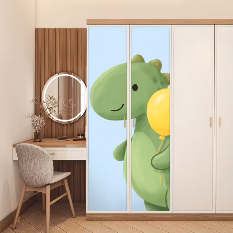 Türtapete - Dinosaurier – Luftballon – Kinderzimmer – Illustration – Grün — 4