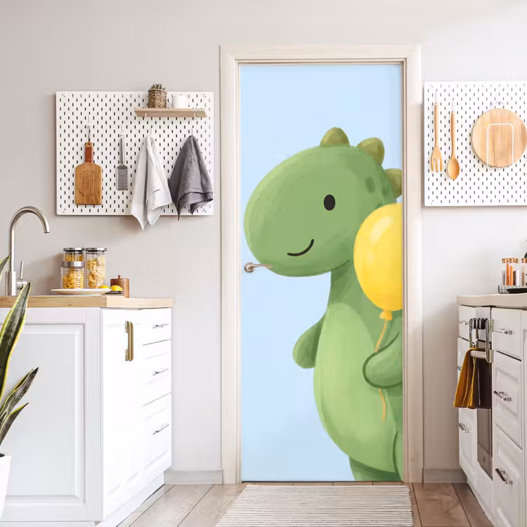 Türtapete - Dinosaurier – Luftballon – Kinderzimmer – Illustration – Grün — 6
