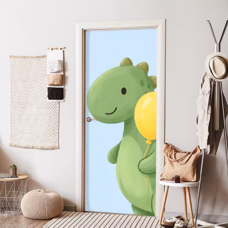 Türtapete - Dinosaurier – Luftballon – Kinderzimmer – Illustration – Grün — 7