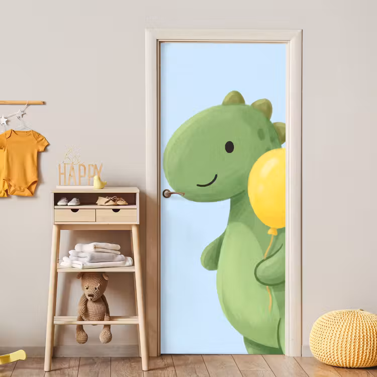 Türtapete - Dinosaurier – Luftballon – Kinderzimmer – Illustration – Grün — 8