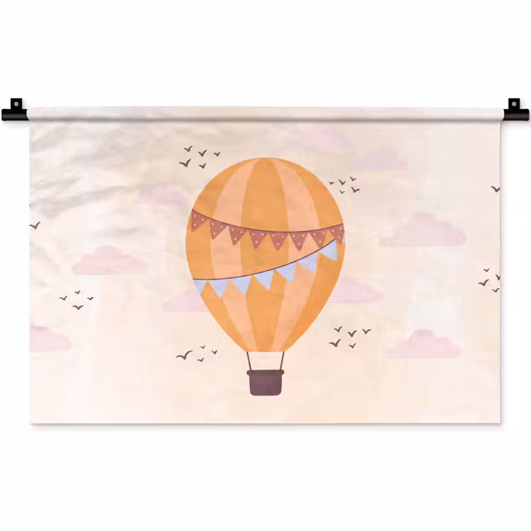 Wandteppich - Heißluftballon – Girlanden – Abenteuer – Illustration – Orange — 1