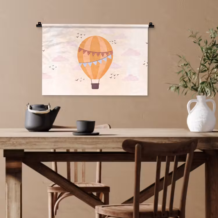 Wandteppich - Heißluftballon – Girlanden – Abenteuer – Illustration – Orange — 3