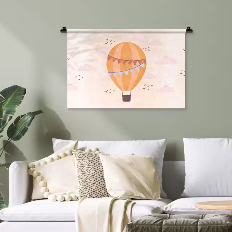 Wandteppich - Heißluftballon – Girlanden – Abenteuer – Illustration – Orange — 4