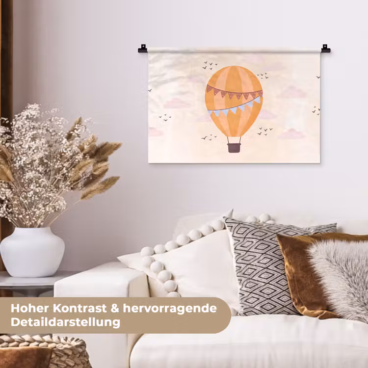 Wandteppich - Heißluftballon – Girlanden – Abenteuer – Illustration – Orange — 6