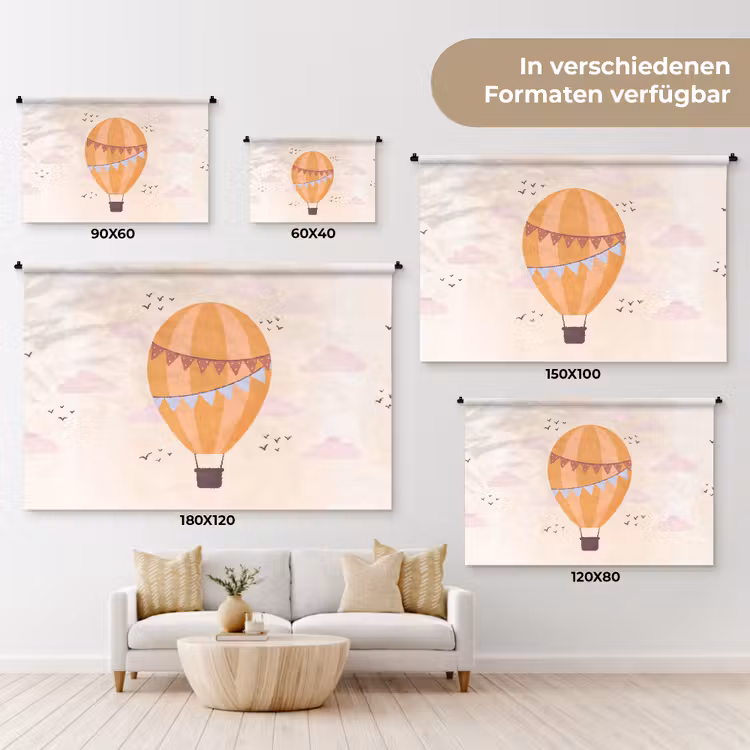 Wandteppich - Heißluftballon – Girlanden – Abenteuer – Illustration – Orange — 8