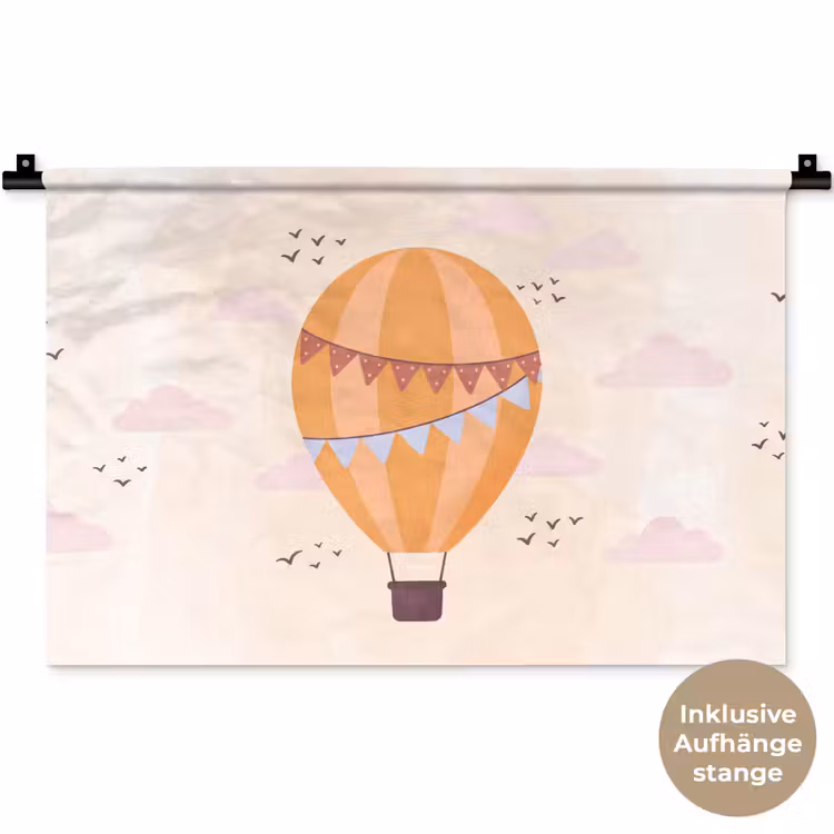 Wandteppich - Heißluftballon – Girlanden – Abenteuer – Illustration – Orange — 9