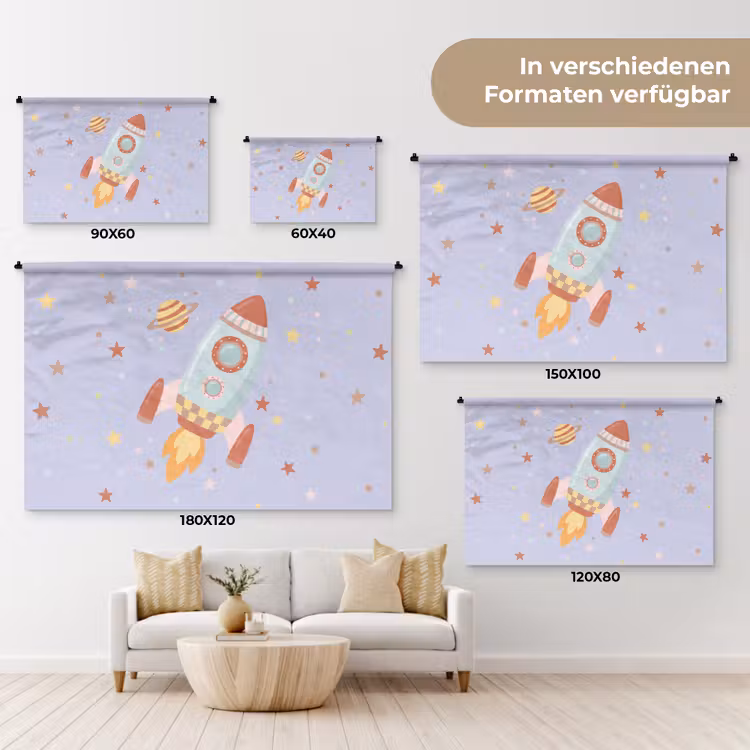 Wandteppich - Rakete – Weltraum – Planet – Illustration — 8