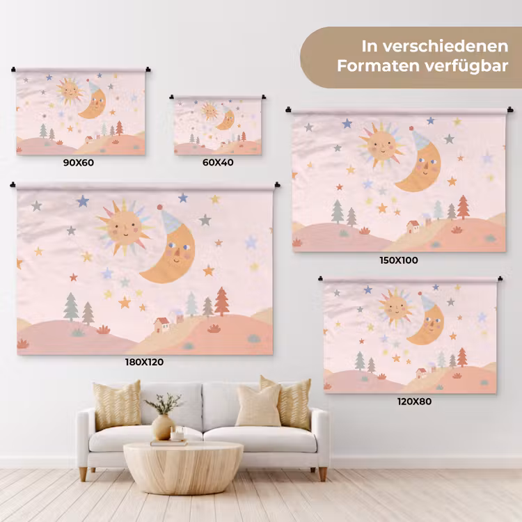 Wandteppich - Sonne – Mond – Sterne – Kinderzimmer – Pastell — 8