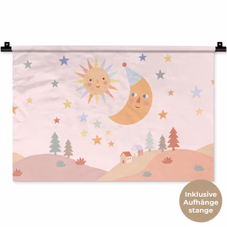 Wandteppich - Sonne – Mond – Sterne – Kinderzimmer – Pastell — 9