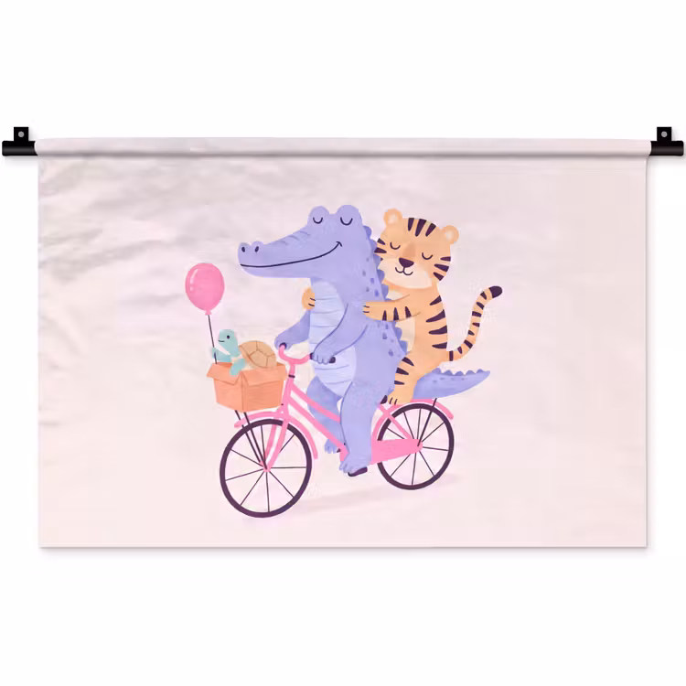 Wandteppich - Tiere – Fahrrad – Freundschaft – Illustration – Rosa — 1