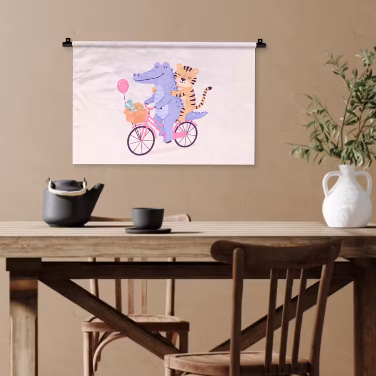 Wandteppich - Tiere – Fahrrad – Freundschaft – Illustration – Rosa — 3
