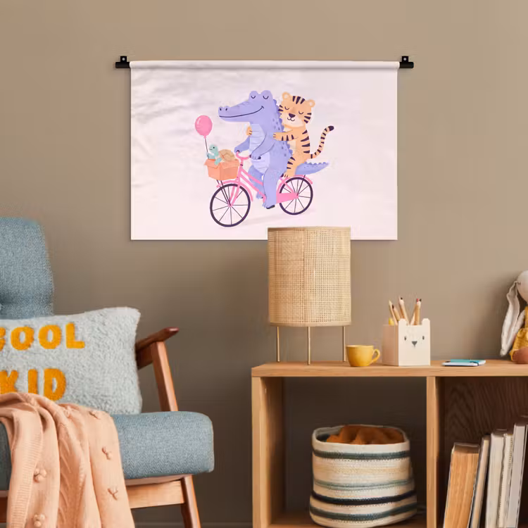 Wandteppich - Tiere – Fahrrad – Freundschaft – Illustration – Rosa — 5