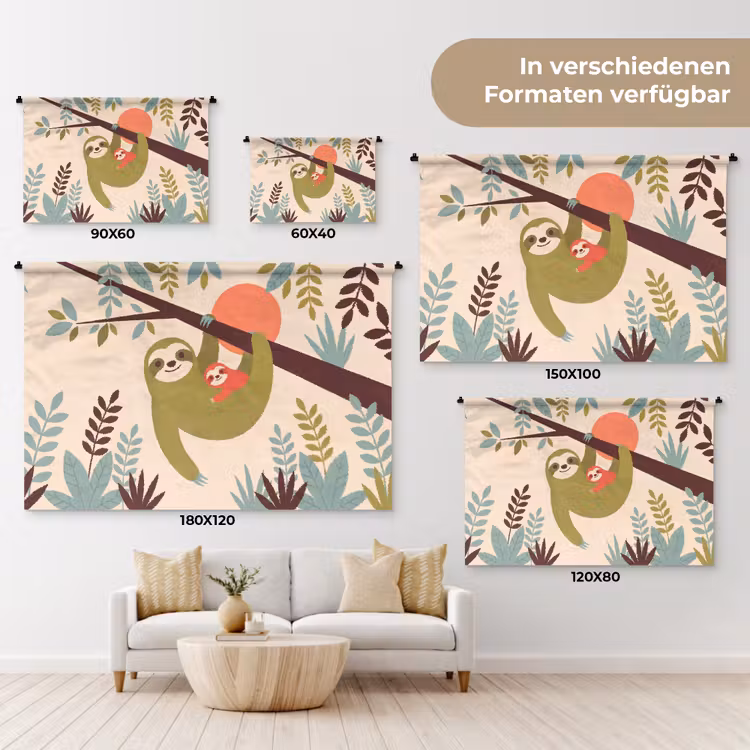 Wandteppich - Tiere – Mutter – Baby – Natur – Grün — 8