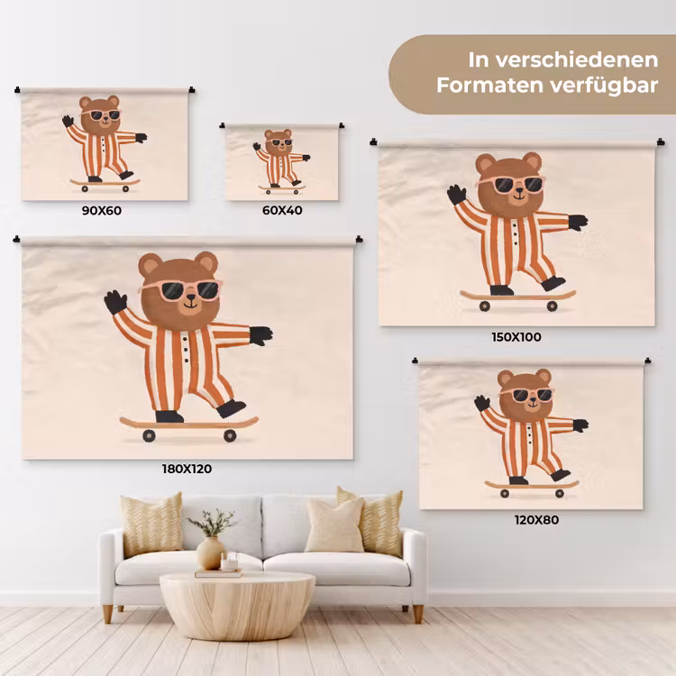 Wandteppich - Tiere – Skateboard – Spiel – Zeichentrick – Rosa — 8