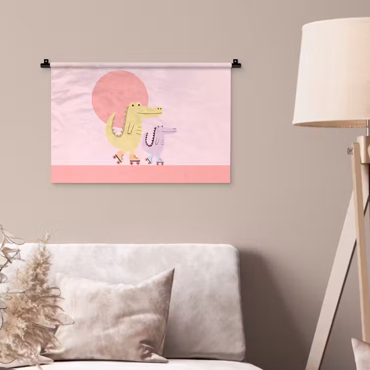 Wandteppich - Tiere – Skaten – Illustration – Verspielt – Rosa — 2