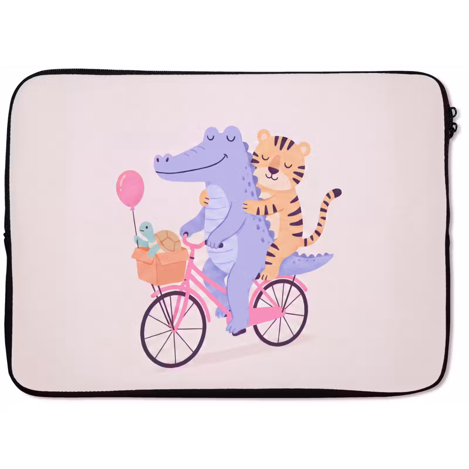 Laptop hülle - Tiere – Fahrrad – Freundschaft – Illustration – Rosa — 1
